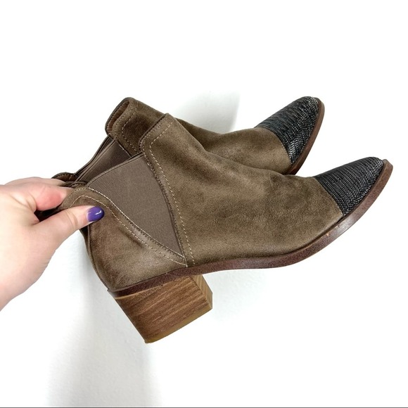 Shoes - Chain Toe Ankle Booties Bohemian Edgy Faux Leather Suede Brown 8.5